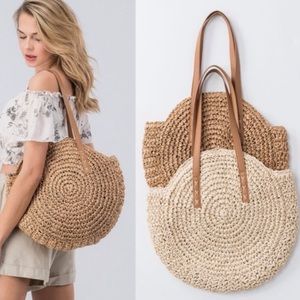 Boho tan straw shoulder bag